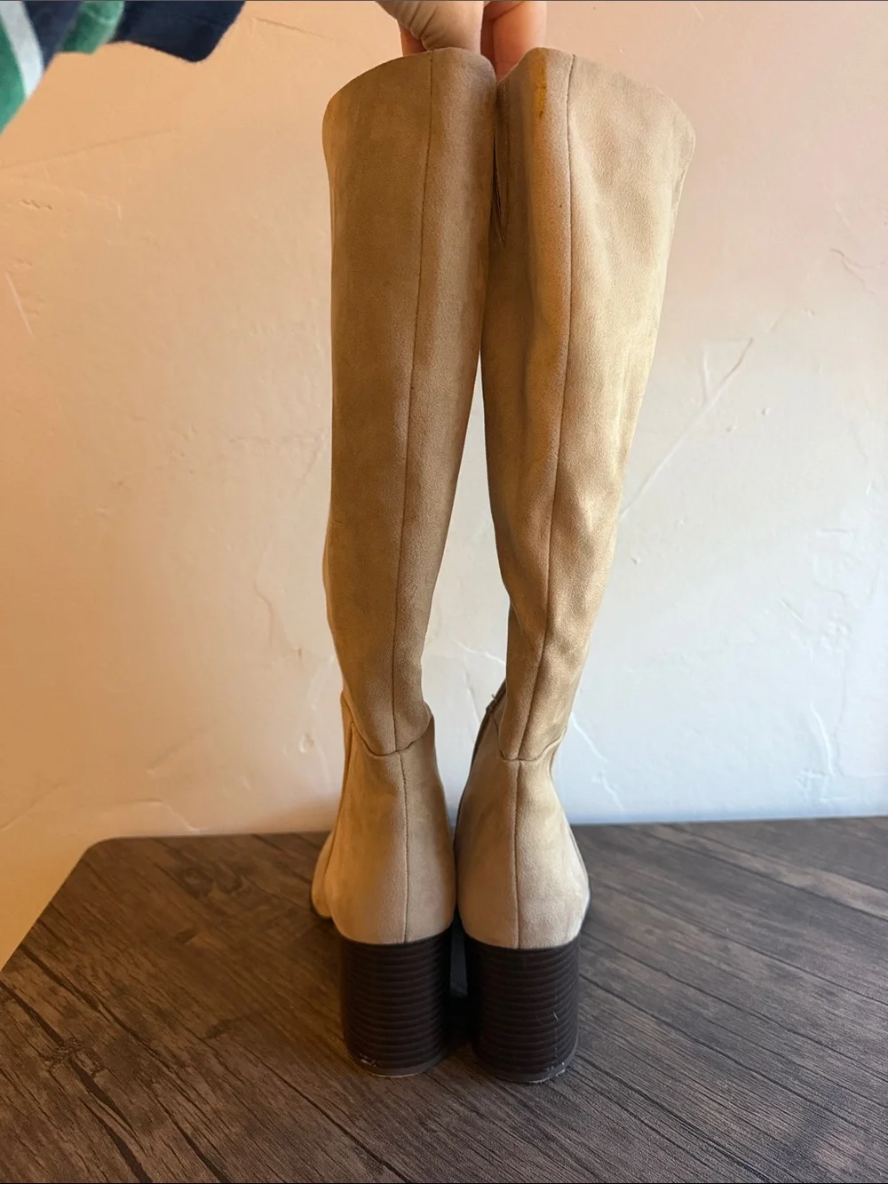 Over-The-Knee Suede Boots in Tan with Stacked Heel